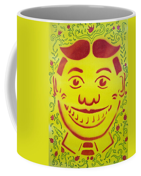 Tillie Of Asbury Park Coffee Mug featuring the painting Red on yellow with decoration Tillie by Patricia Arroyo