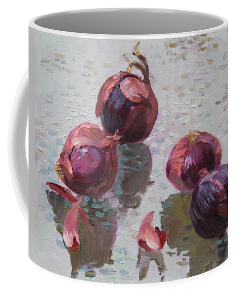 Red Onions Coffee Mug featuring the painting Red Onions by Ylli Haruni