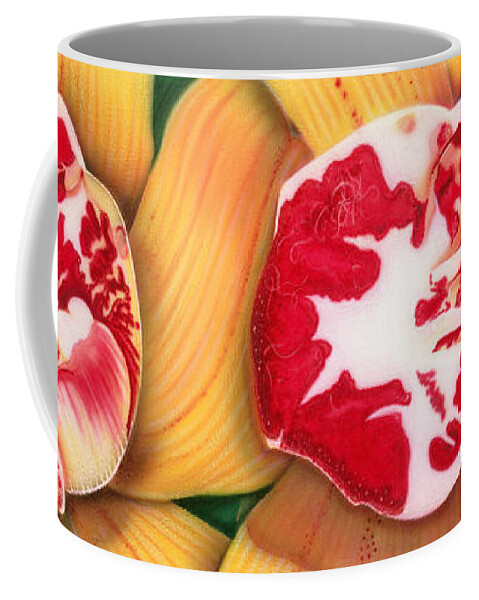 Flowers/orchids/yellow/white/red/ Coffee Mug featuring the painting Red White And Yellow by Dan Menta