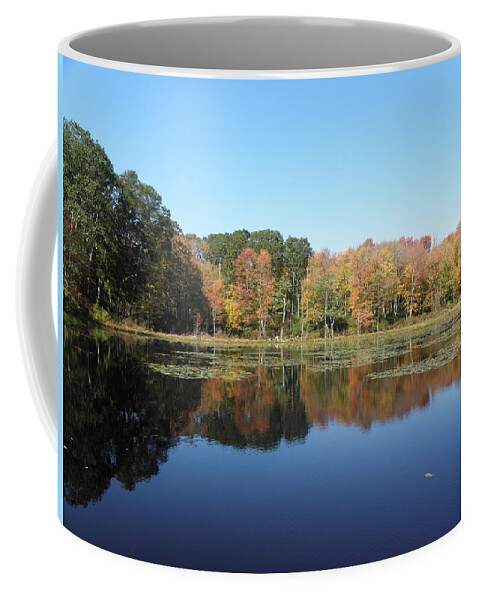 Reflections Coffee Mug featuring the photograph reflections of fall foliage in CT by Kim Galluzzo