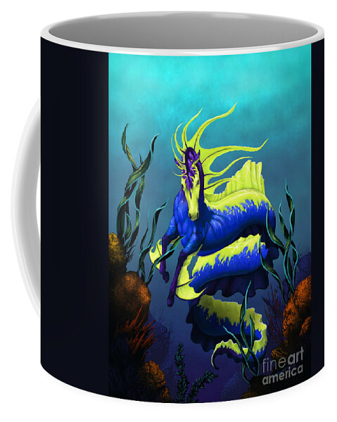 Hippocampus Coffee Mug featuring the digital art Ribbon Hippocampus by Stanley Morrison