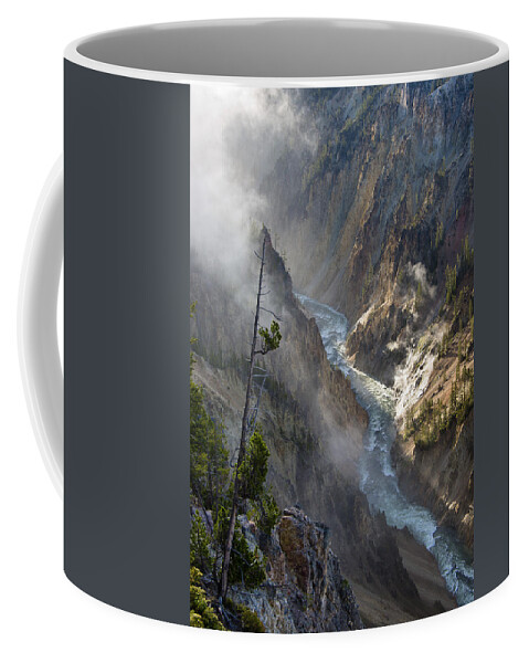 Rockies Coffee Mug featuring the photograph Rising Mists from Grand Canyon of the Yellowstone by Greg Nyquist