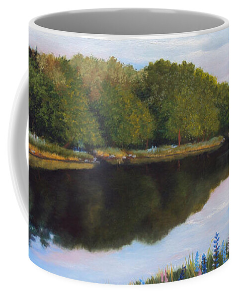Maine Coffee Mug featuring the painting River Lupine Flowers by Laura Tasheiko