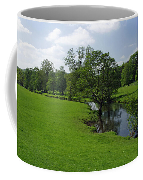 Derbyshire Coffee Mug featuring the photograph Riverside Meadows - Ashford-in-the-Water by Rod Johnson