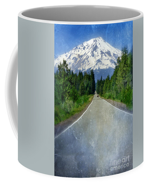 Snow Covered Mountain Coffee Mug featuring the photograph Road Leading to Snow Covered Mount Shasta by Jill Battaglia