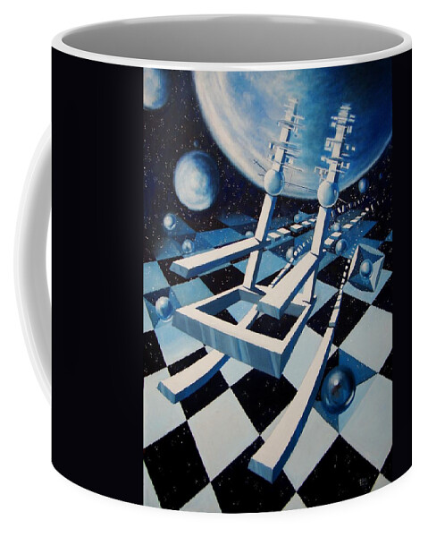 Rocking Chair Coffee Mug featuring the painting Rocking into Space by Roger Calle