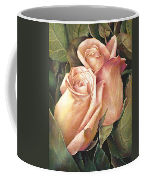  Coffee Mug featuring the painting Rosey Embrace by Nancy Tilles