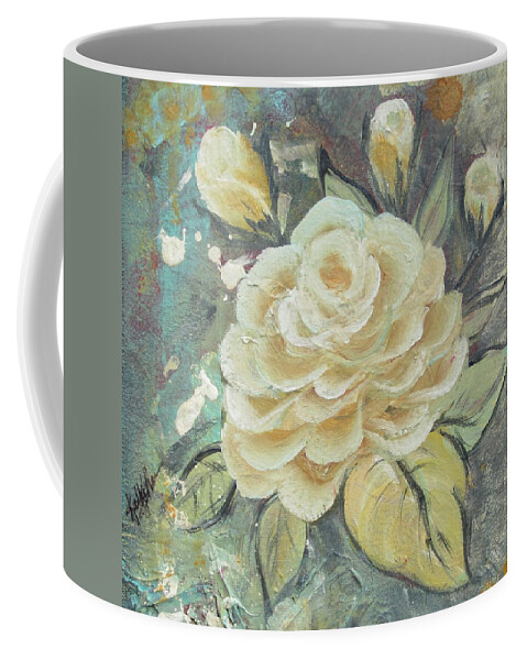 Rose Coffee Mug featuring the painting Rosey by Kathy Sheeran