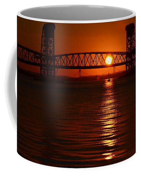 Sailboat Coffee Mug featuring the photograph Sailboat Bridges Sunset by Maureen E Ritter