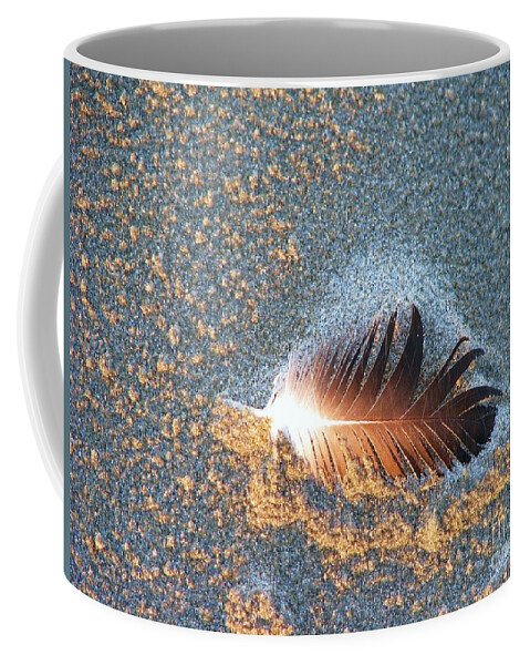 Beach Coffee Mug featuring the photograph Sand sculptured Feather by Michele Penner