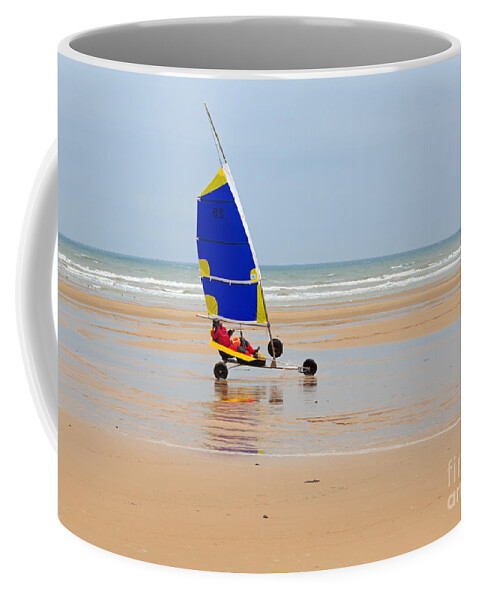 Sand Coffee Mug featuring the photograph Sand Yachting on Omaha Beach by Louise Heusinkveld