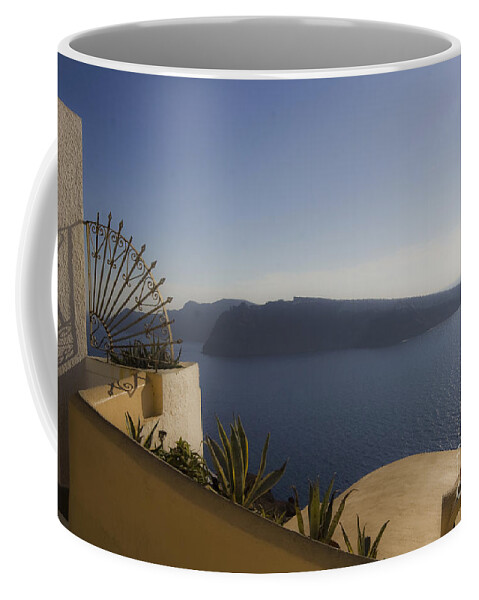 Volcano Coffee Mug featuring the photograph Santorini View by Leslie Leda