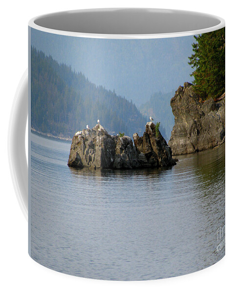 Seagulls Coffee Mug featuring the photograph Seagulls on Rock by Leone Lund