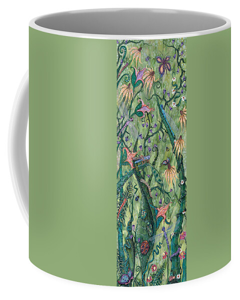 Flowers And Butterflies And Dragonflies On Green Background Coffee Mug featuring the painting Serendipity by Tanielle Childers