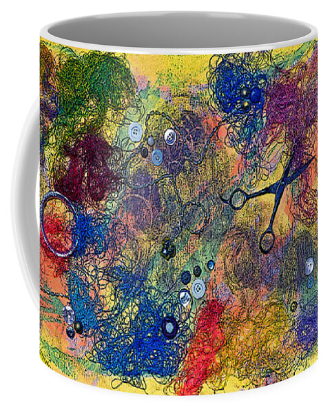 Sew Coffee Mug featuring the mixed media Sewing with Mom by Gwyn Newcombe
