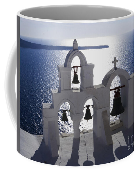 Santorini Coffee Mug featuring the photograph Shadows of Santorini by Leslie Leda