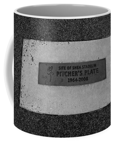 Shea Stadium Coffee Mug featuring the photograph SHEA STADIUM PITCHERS MOUND in BLACK AND WHITE by Rob Hans
