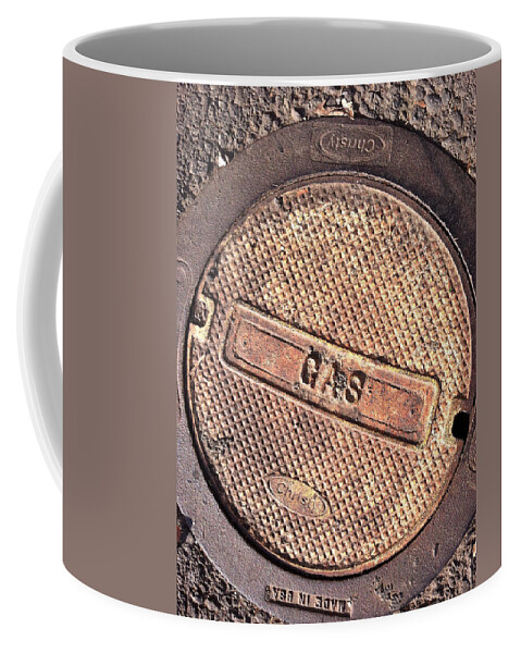 Sign Photographs Coffee Mug featuring the photograph Sidewalk Gas Cover by Bill Owen