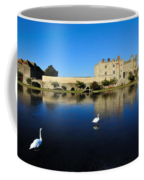 Castle Coffee Mug featuring the photograph Skating Swans by Bel Menpes