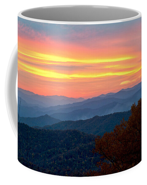 Sunset Coffee Mug featuring the photograph Smoky Mountains Burning sunset by Greg Wyatt