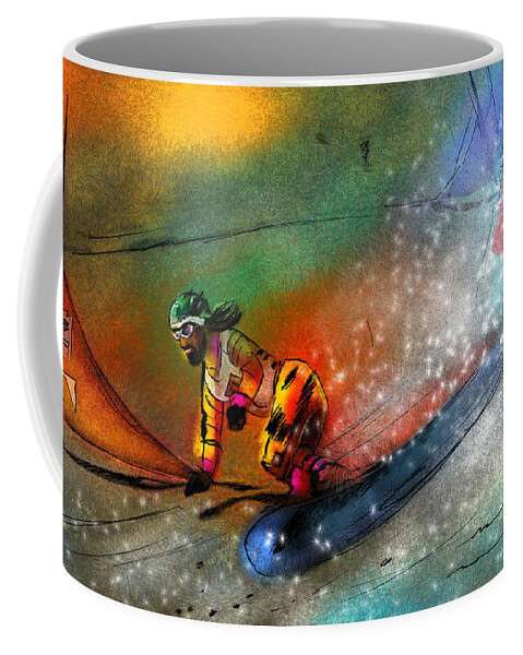 Sports Coffee Mug featuring the painting Snowboarding 02 by Miki De Goodaboom