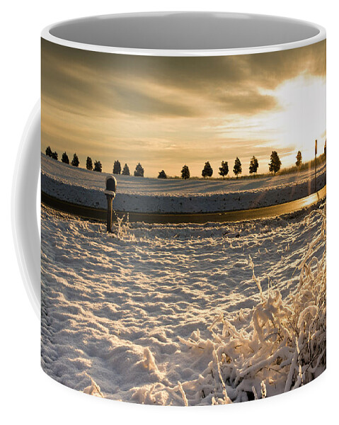 Cold Coffee Mug featuring the photograph Snowy Sunrise by Lori Coleman