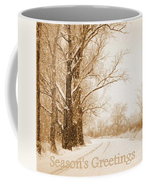 Snowy Holiday Scene Coffee Mug featuring the photograph Soft Sepia Season's Greetings by Carol Groenen