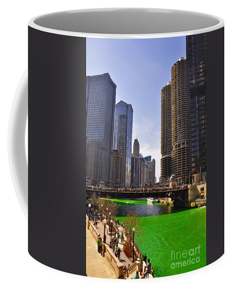 Wrigley Tower Chicago Coffee Mug featuring the photograph St Patrick's Day Chicago by Dejan Jovanovic