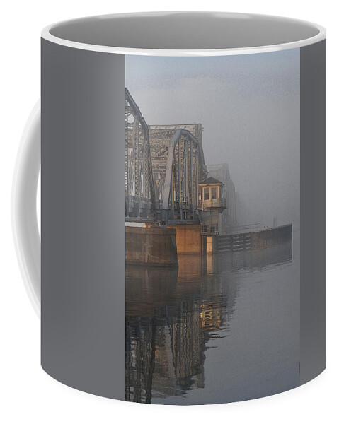 Steel Bridge Coffee Mug featuring the photograph Steel Bridge in Fog - vertical by Tim Nyberg