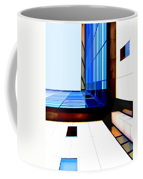 Abstract Coffee Mug featuring the painting Street View of High Rise Building by Elaine Plesser