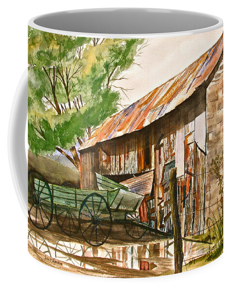 Barn Coffee Mug featuring the painting Summer Shower by Frank SantAgata