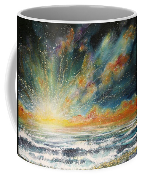 Sea Coffee Mug featuring the painting Sun Crash by Naomi Walker