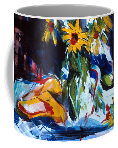 Sun Flower Shoes Coffee Mug featuring the painting Sun Flower Shoes by John Gholson