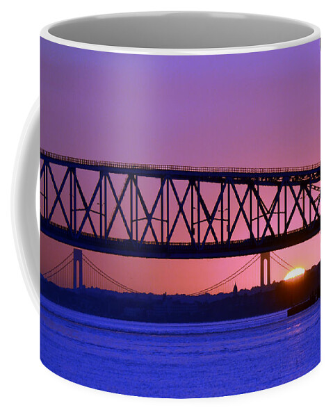 Sunset Coffee Mug featuring the photograph Sunset Verrazano Under Marine Park Bridge by Maureen E Ritter