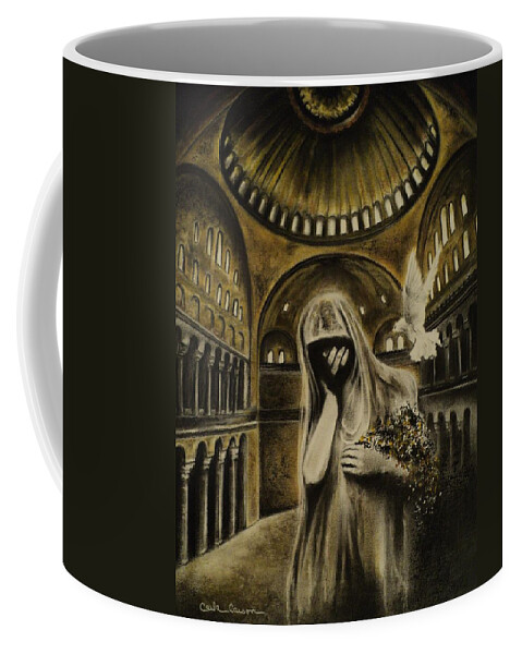 Church Coffee Mug featuring the drawing The Arrival by Carla Carson