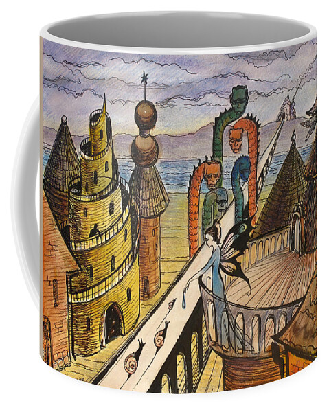 Illustration Coffee Mug featuring the painting The Dragon Bridge by Valentina Plishchina