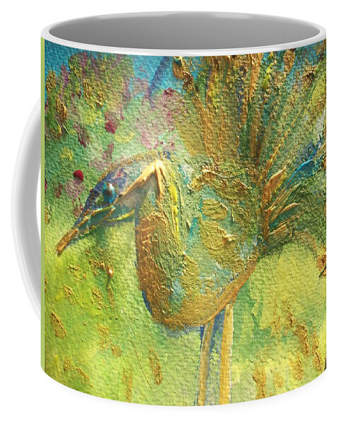 Peacock Coffee Mug featuring the painting The peacock of the Golden court by Judith Desrosiers