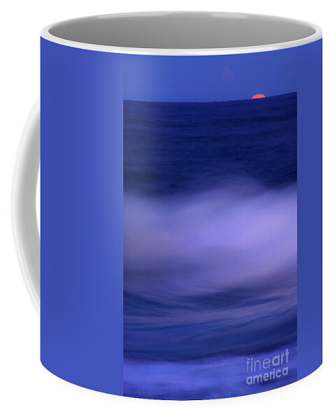 Sea Coffee Mug featuring the photograph The Red Moon And The Sea by Hannes Cmarits