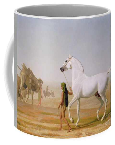 The Coffee Mug featuring the painting The Wellesley Grey Arabian led through the Desert by Jacques-Laurent Agasse