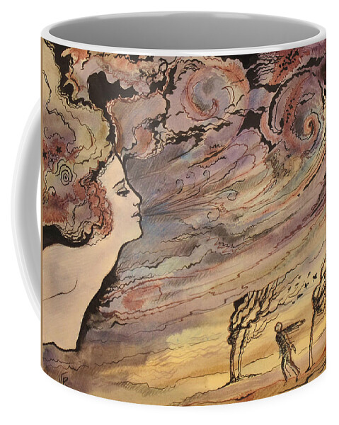 Woman Coffee Mug featuring the painting The wind by Valentina Plishchina