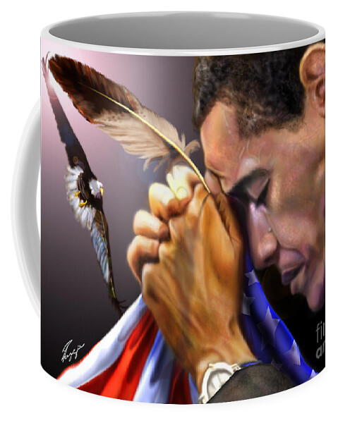 American Flag Coffee Mug featuring the painting They Shall Mount Up with Wings Like Eagles - President Obama by Reggie Duffie