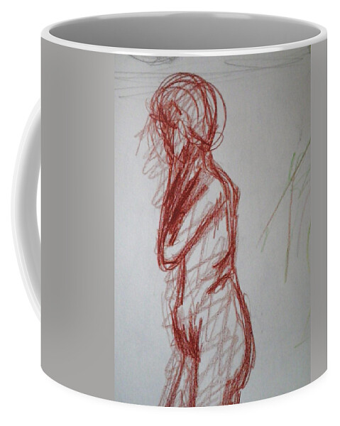 Woman Coffee Mug featuring the drawing Thinking - Life Drawing by Anna Ruzsan