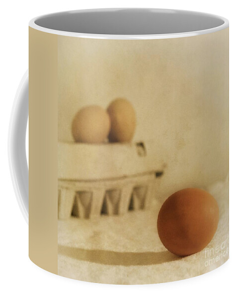 Egg Coffee Mug featuring the photograph Three Eggs And A Egg Box by Priska Wettstein