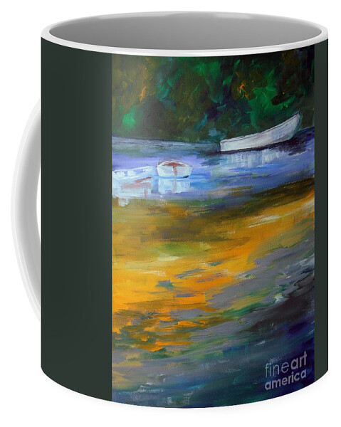 Boats Coffee Mug featuring the painting Three in a row by Julie Lueders 