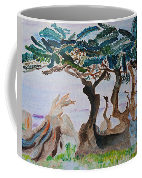 Trees Coffee Mug featuring the painting Trees By The Sea by Meryl Goudey