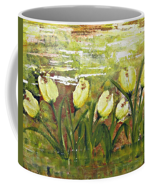 Tulip Coffee Mug featuring the painting Tulip Dance by Kathy Sheeran
