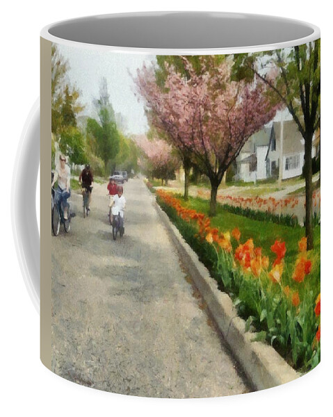Holland Coffee Mug featuring the photograph Tulips on the Boulevard Holland Michigan by Michelle Calkins