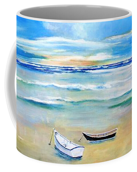 Sea Coffee Mug featuring the painting Two Boats Ashore by Gary Smith