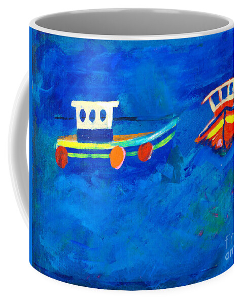 Painting Coffee Mug featuring the painting Two fishing boats at sea by Simon Bratt