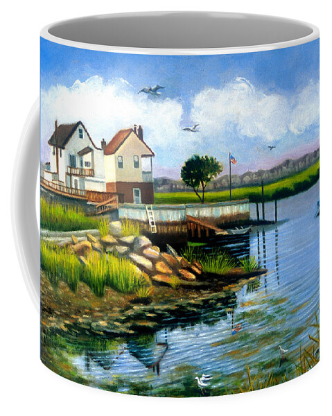 Houses Coffee Mug featuring the painting Two Houses In Broad Channel by Madeline Lovallo